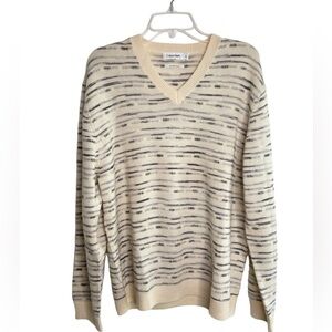 Calvin Klein V-Neck Sweater X-Large Extra Fine Merino Wool Abstract 3D Pullover